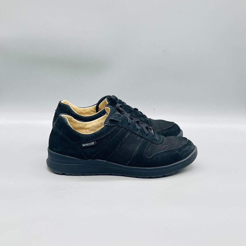 Mephisto Shoes Womens 8‎ Black Leather Runoff Lace Up Walking Sneakers Comfort